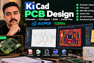 design kicad pcb, schematic capture, bom, gerber files, jlcpcb pcbway