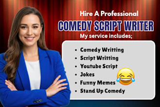 write stand up comedy script, funny screenplay, movie script, comedy script