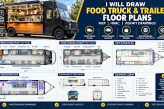 draw food truck and trailer floor plans, mep and hvac permit drawings