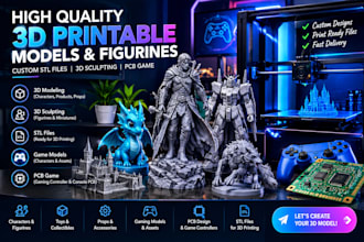 create high quality 3d printable models, figurines, custom stl files, pcb game