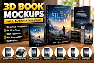 create realistic book mockup, 3d book mockup and ebook mockup for the backcover