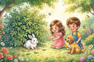 illustrate christian children story book illustration, children story book