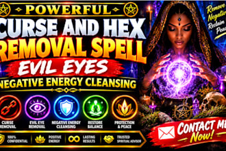 cast powerful curse and hex removal spell, evil eyes, negative energy cleansing