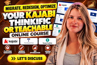 migrate, redesign, optimize your kajabi, thinkific, or teachable online course