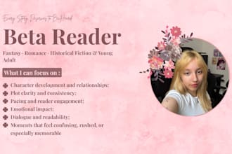 beta read your fantasy, romance, or historical fiction manuscript