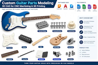 model custom guitar parts in 3d cad for cnc machining and 3d printing services
