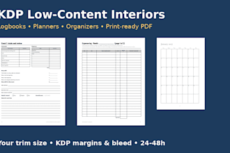 design a custom KDP low content interior, logbook, planner or journal