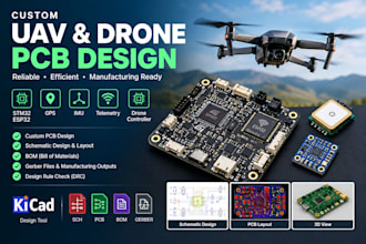 design custom uav pcb, drone controller, stm32, esp32, telemetry, gps, imu, bom