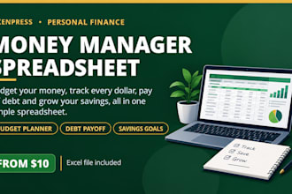 provide a personal money manager budget and debt payoff spreadsheet