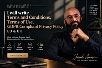 write terms and conditions, terms of use, gdpr complain privacy policy eu, uk