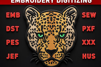 professionally digitize your logo for embroidery in dst pes jef