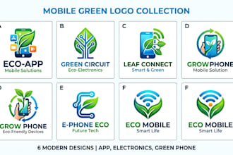 design a app, electronics, and green phone logo