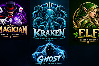 design a professional magician, kraken, elf, ghost logo