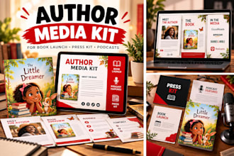 design a professional author media kit for book launch, press kit and podcasts