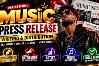 write and distribute music press release for artists, music promotion artist bio