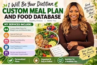 dietitian custom mean plan muscle gain  weight loss special diet food database
