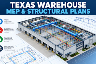 draft texas commercial warehouse architectural plans permit drawings mep plans