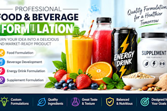 develop food formulation, beverage, energy drink, supplement