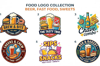 design a beer glass, fast food, and sweets logo