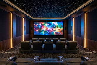 do 3d home theater design, cinema room rendering and basement interior design