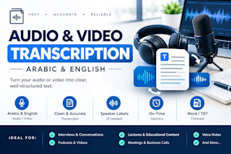 transcript english and arabic, audio and video