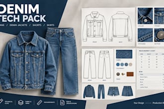 design denim tech pack, jeans tech pack and denim clothing tech pack