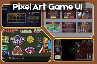 design pixel art game UI, hud, inventory, and menu screens