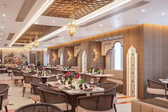 redesign 3d moroccan restaurant,hotel lounge interior,dining layout, cafe render