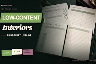 design low content book interiors for KDP journals planners and logbooks