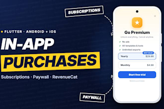 add in app purchases, subscriptions and paywall to your flutter app