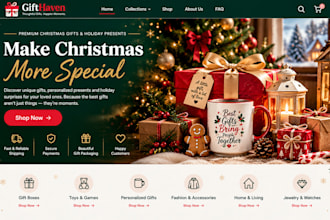 design shopify christmas gift store, holiday presents, gifts ecommerce presents