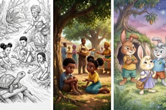 illustrate children story with colorful kids illustrations