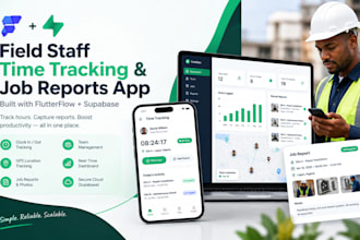 build a flutterflow supabase app for field staff time tracking and job reports