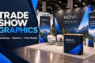 design trade show booth backdrop, exhibition banner and print ready graphics