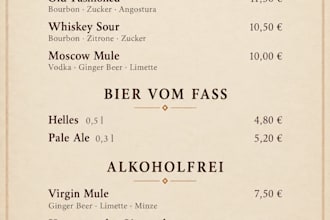 design a custom restaurant menu, food menu or drinks menu