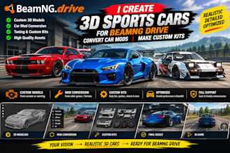create 3d sports cars for beamng drive, convert car mods, and make custom kit