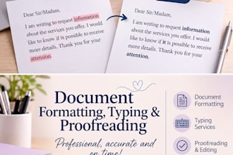 document formatting, typing, and proofreading
