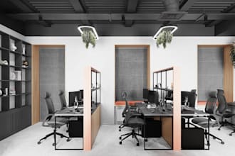 redesign office interior 3d rendering,open workspace, meeting room,2d floor plan