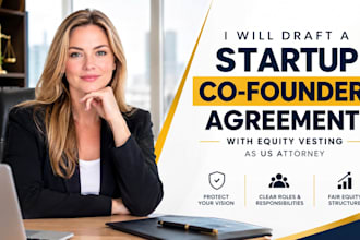 draft a startup co founder agreement with equity vesting as US attorney