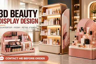 create 3d countertop display units and 3d posm stands for beauty retail products