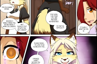 draw nfsw furry comic pages, horror furry comic page, erotic comic, manga style