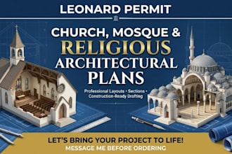 design church, mosque, and religious architectural plans with detailed layouts