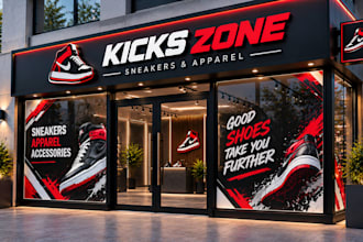 design storefront graphics, window decals, shop front signs and facade signage