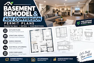 design basement remodel and adu conversion permit plans