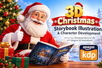 illustrate 3d christmas story book illustration and characters development