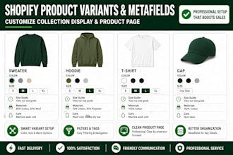 customize shopify collection product variants metafield and product page display