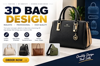 design custom 3d handbags and fashion bags with realistic rendering