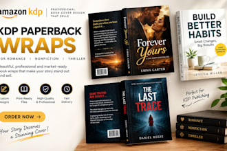 design KDP paperback wraps for romance, nonfiction, thriller novel canva cover