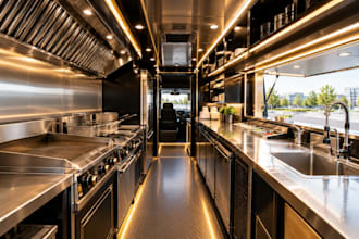 design 3d food truck, food court interior exterior and realistic rendering