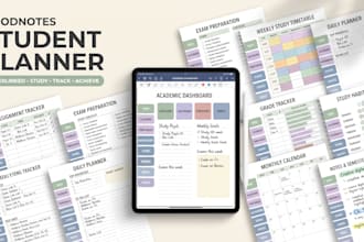 design hyperlinked goodnotes student planner with assignment and exam tracker